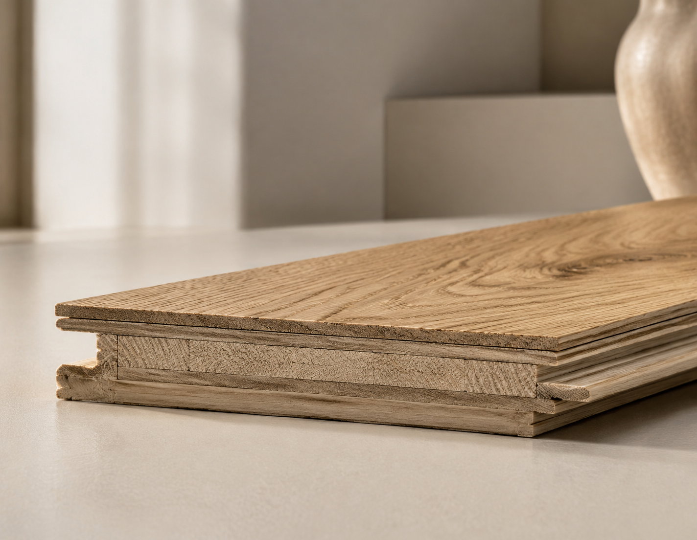 Mehrschichtparkett-Dielen mit natürlicher Holzmaserung im Wohnraum