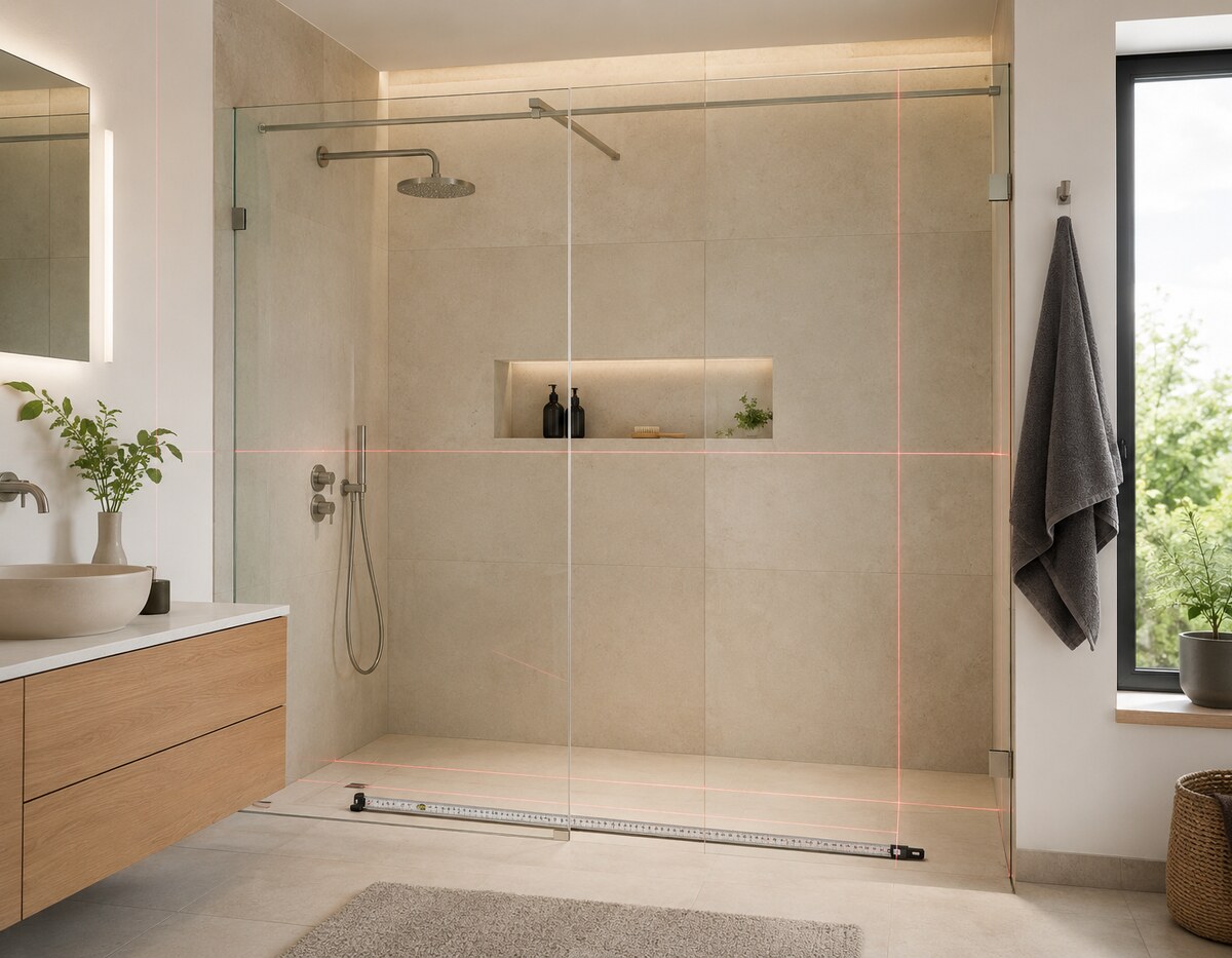 Vermessung einer Glasdusche mit mehreren Glasfeldern