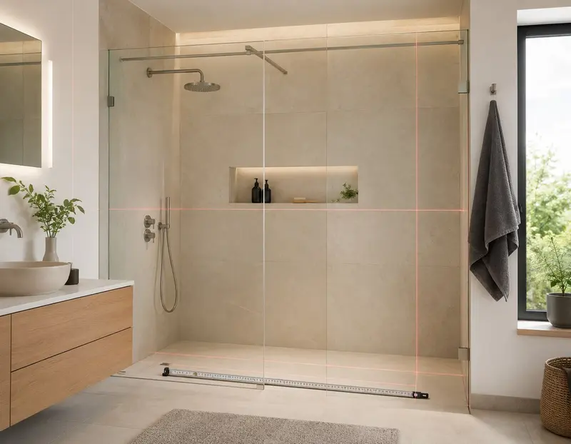 Vermessung einer Glasdusche mit mehreren Glasfeldern