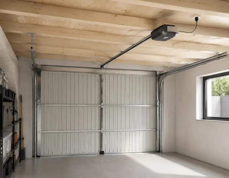 Garageninnenraum mit Deckenantrieb und Führungsschiene
