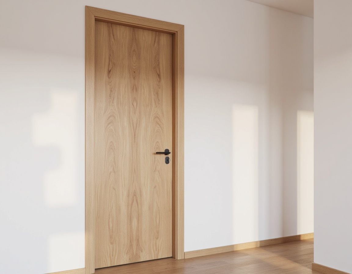 Moderne Innentür aus hellem Holz in einem ruhigen Wohnraum