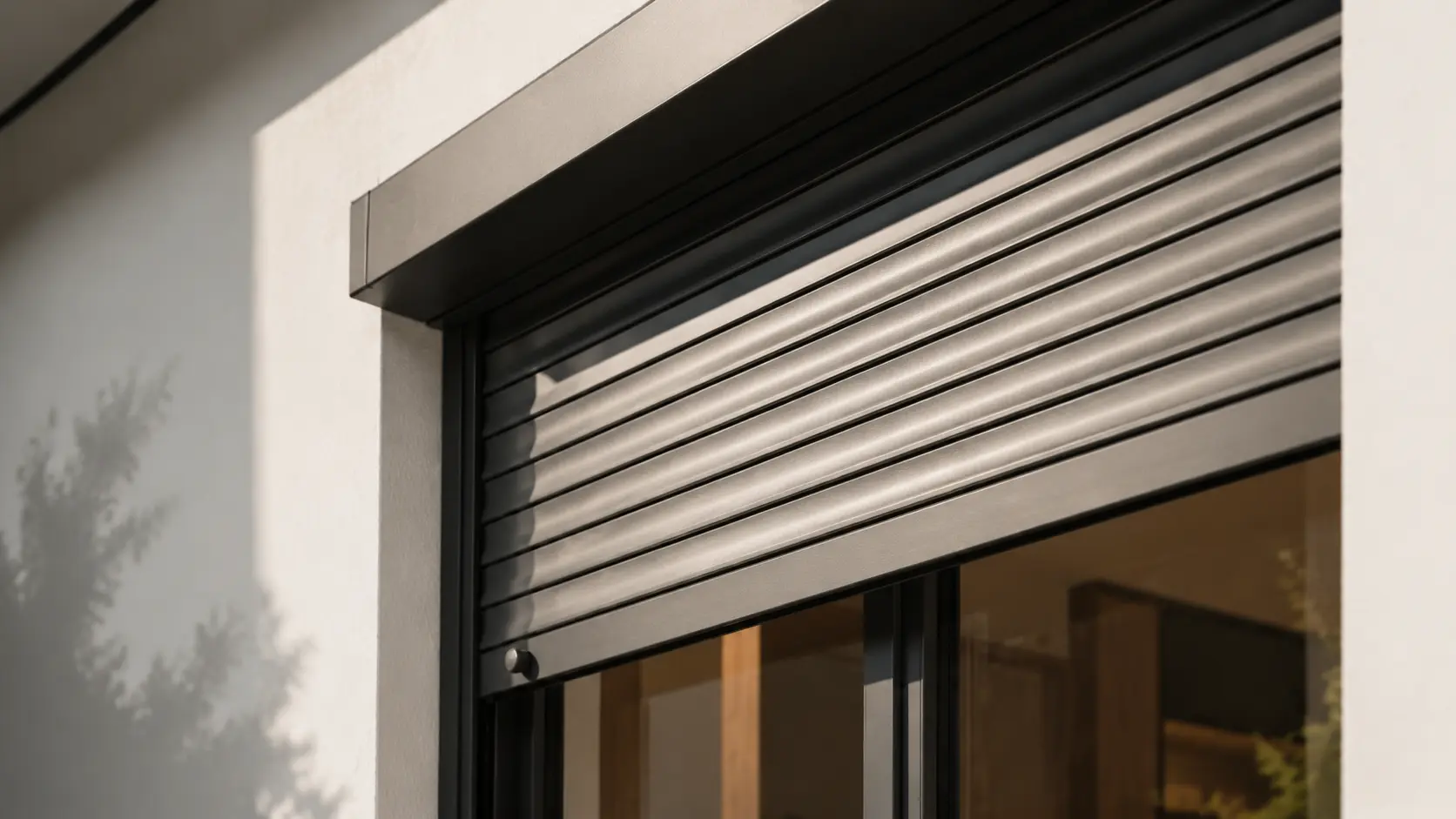 Moderner Aluminium-Rollladen an einem Fenster