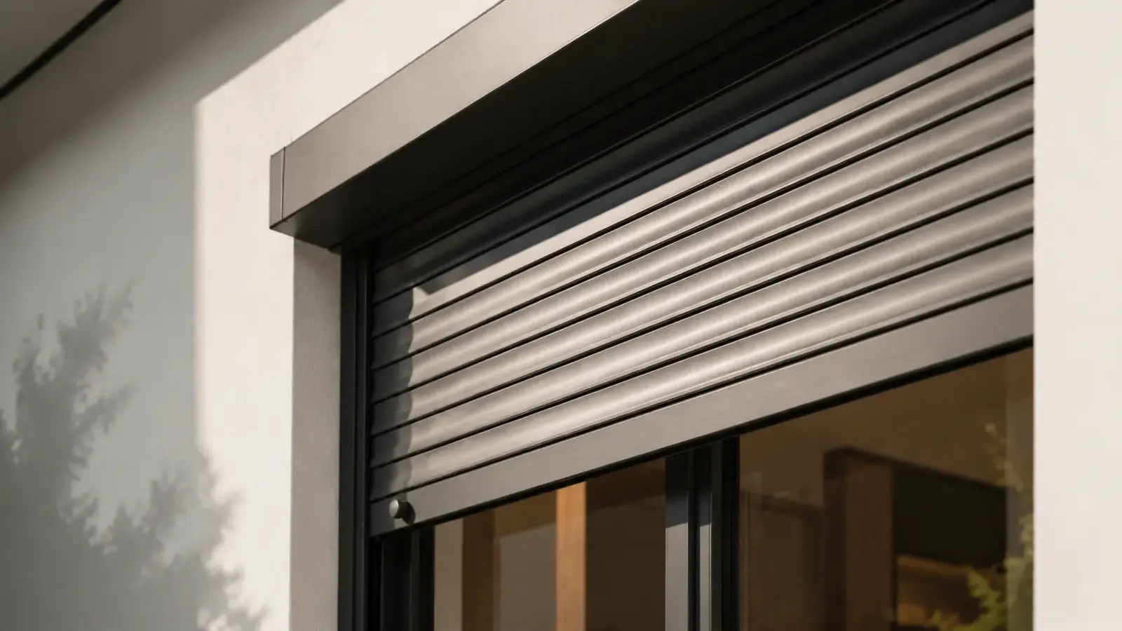 Moderner Aluminium-Rollladen an einem Fenster