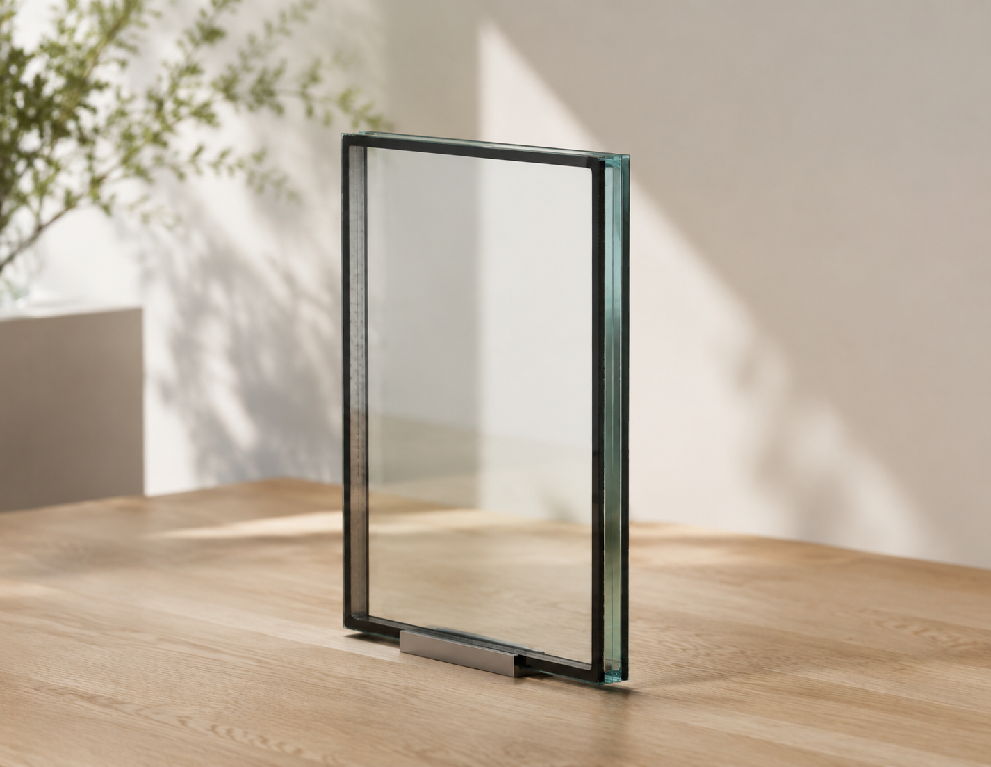 Kantenansicht einer Isolierglasscheibe mit erkennbarem Scheibenzwischenraum