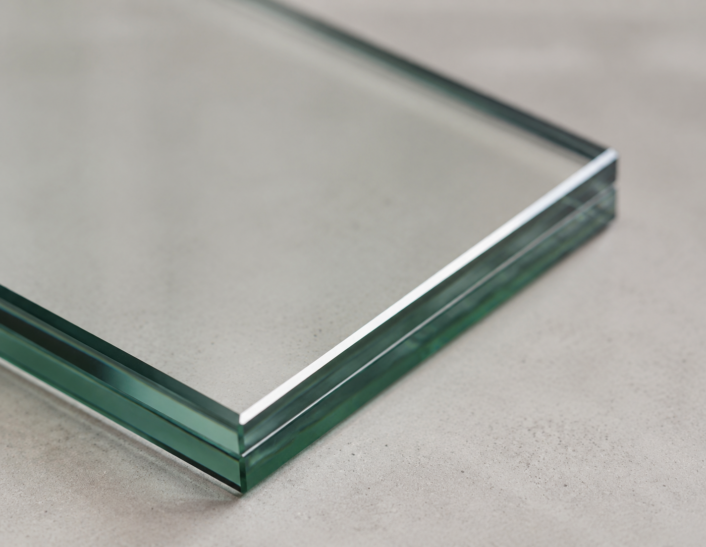 Kantenansicht von Verbundsicherheitsglas mit sichtbarer Folie zwischen zwei Scheiben
