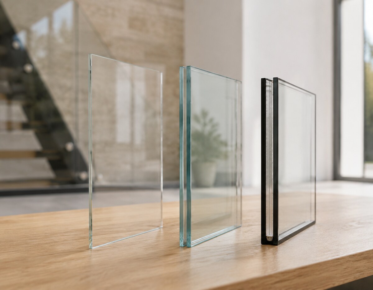 Muster von Einfachglas, Verbundglas und Isolierglas
