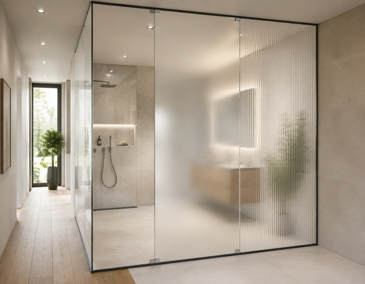 Klare, satinierte und strukturierte Glasflächen als Sichtschutz