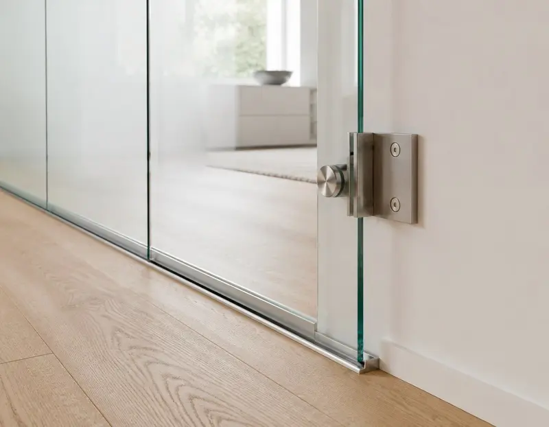 Befestigung einer Glaswand mit Bodenprofil und Wandhalter