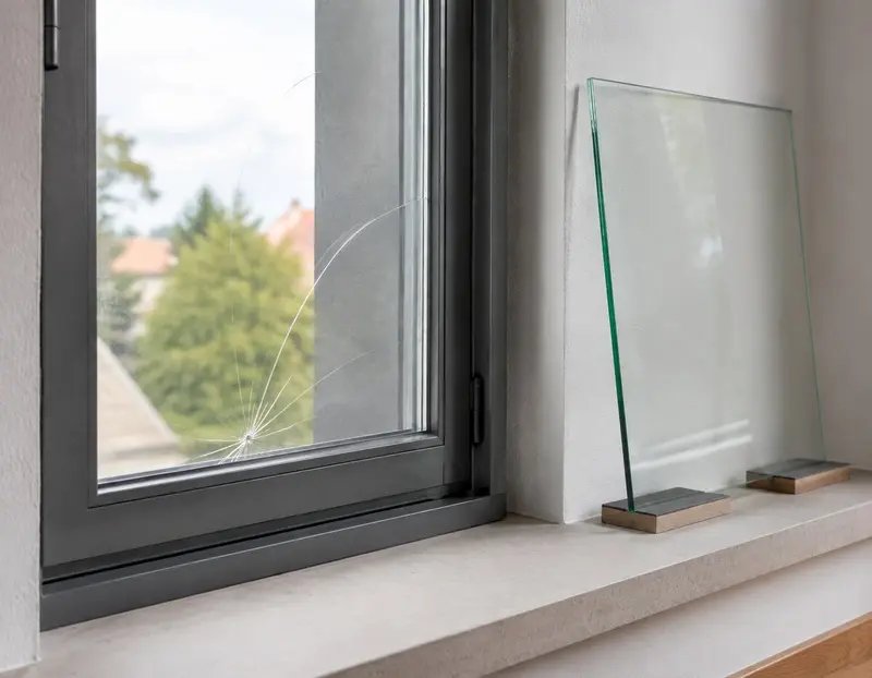 Beschädigte Bestandsscheibe mit passender Ersatzscheibe