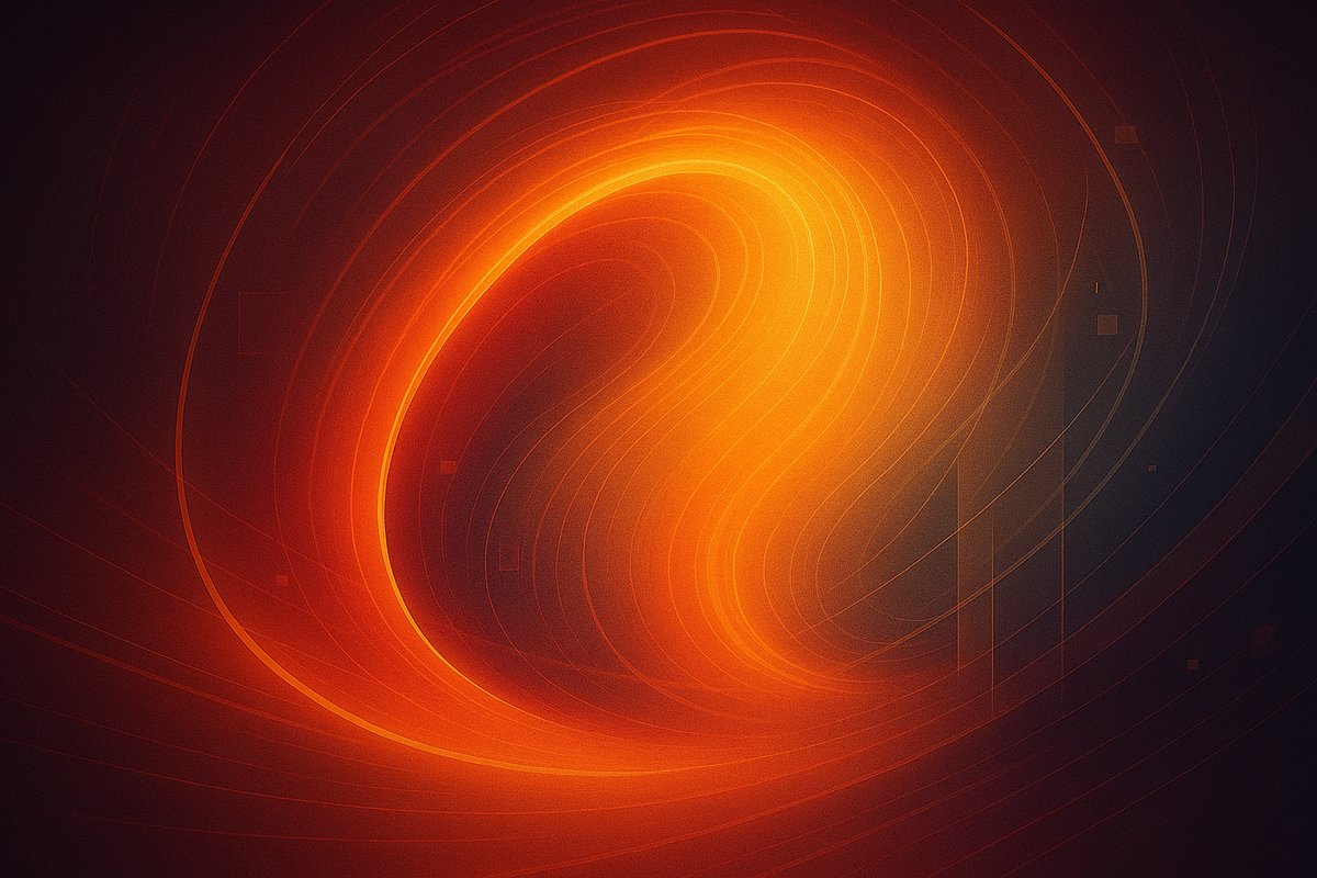 Abstraktes orangefarbenes Energie-Wirbel-Motiv, das Energieeffizienz und höchste Qualität symbolisiert